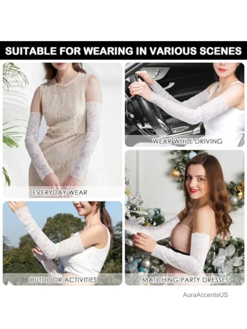 Floral Lace Arm Sleeves for Women Wedding Tea Party Engagement Dress